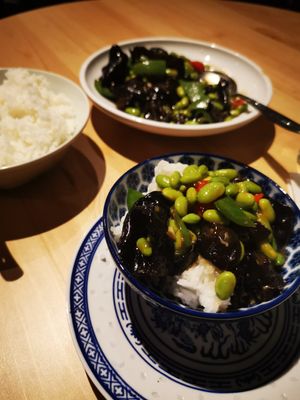 Mushrooms and eddamen beans at Mei Lin in Helsinki
