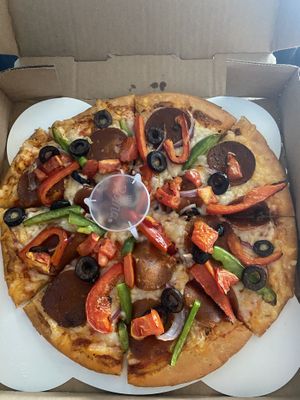 Vegan Veggie Tomato Pizza w/Plant-Based Pepperoni (10”)  at Pizzeria Halt in Modesto