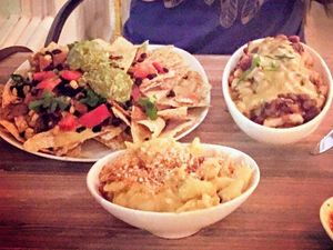 Nachos, mac, and chili cheese fries at Seed in New Orleans
