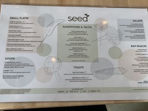 Food menu at Seed in New Orleans