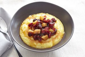 Polenta W/ Pear & Cranberries (V, DF, GF)  Creamy palenta with a homemade pear and cranberry brown rice syrup topping that's hearty and light. at Rejoice in Geneva