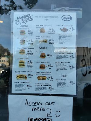 Menu at Malibu's Burgers in Oakland