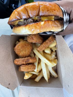 Cheeseburger nuggets  and fries   at Malibu's Burgers in Oakland
