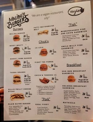 Menu side 1 at Malibu's Burgers in Oakland