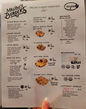 Menu side 2 at Malibu's Burgers in Oakland