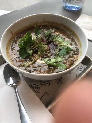 Lemony lentil soup - so incredible at Lulu Green in Boston