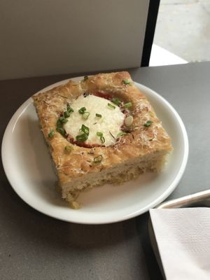 Heirloom tomato and carmelized onion focaccia - probably one of the best things served at this place at Lulu Green in Boston
