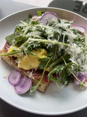 Prosciutto & Just Egg on toast  at Lulu Green in Boston