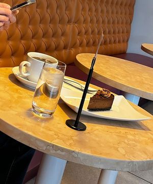 Coffee and chocolate cake  at Lulu Green in Boston