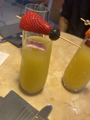 Mimosas with the freshest berries  at Lulu Green in Boston