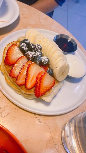 Money shot of the pancakes 🥞   at Lulu Green in Boston