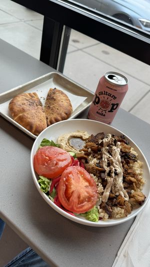 Shawarma bowl & bread  at Lulu Green in Boston
