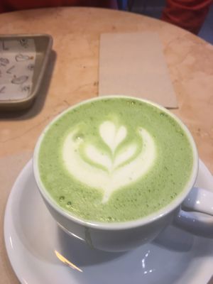 Rose matcha latte  at Lulu Green in Boston