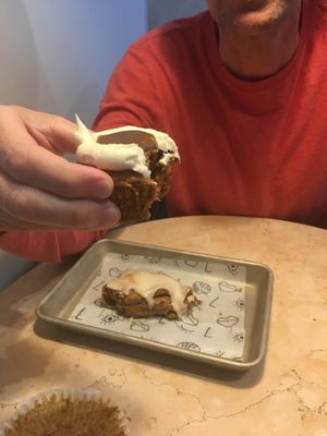 Carrot cake muffin with cream cheese frosting and ginger pear scone at Lulu Green in Boston