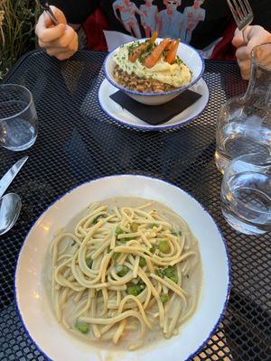 pie and pasta  at Wulf & Lamb Marylebone in London