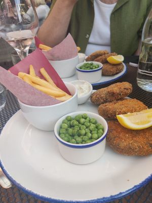 "Fish" cakes at Wulf & Lamb Marylebone in London