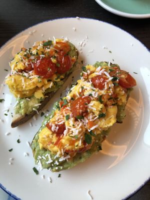 Toast with ackee and smashed avocado with greek dairy-free feta  at Wulf & Lamb Marylebone in London