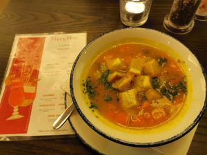 Soup and happy hour cocktails. Happy Hour is every hour 🎉🎉 #Veganuary at Wulf & Lamb Marylebone in London