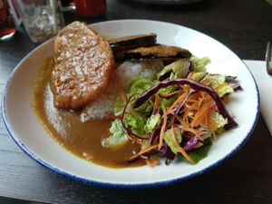 Katsu curry with fried sweet potato and eggplant at Wulf & Lamb Marylebone in London