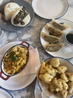 Bao mac n cheese gyoza   at Wulf & Lamb Marylebone in London