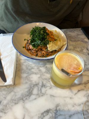 I liked his meal better than mine the flavors were really good at Wulf & Lamb Marylebone in London