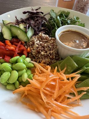 Buddha bowl salad (delicious peanut dressing)  at Wulf & Lamb Marylebone in London