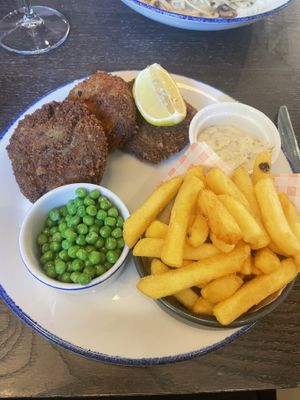 blossom “fish” cakes   at Wulf & Lamb Marylebone in London