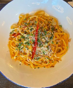 the spicy pasta (not sure the name but my dad loved it)  at Wulf & Lamb Marylebone in London