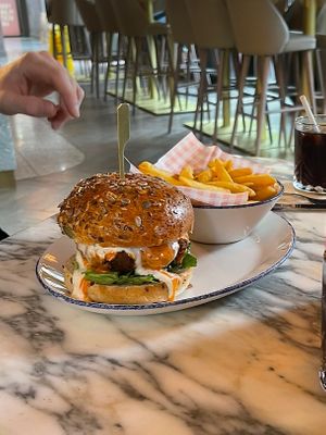 Fishless burger  at Wulf & Lamb Marylebone in London