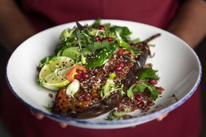Miso Glazed Aubergine at Wulf & Lamb Marylebone in London