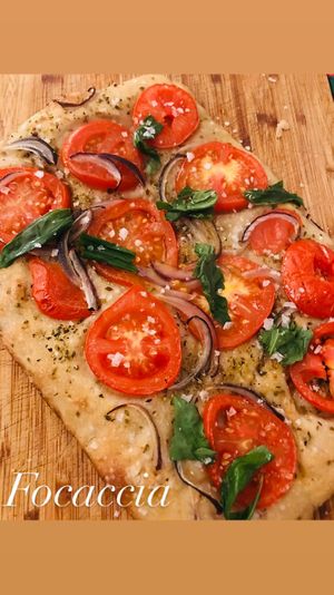 Focaccia with red onion, tomatoes & basil at Zilch Bakery & Deli in Glasgow