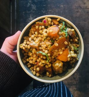 Orzo & agave glazed root vegetables  at Zilch Bakery & Deli in Glasgow