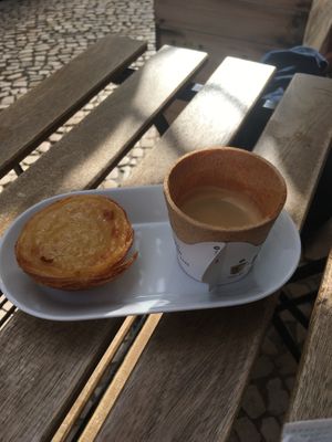 Coffee and nata in the sun  at VeganNata - Campo de Ourique in Lisbon