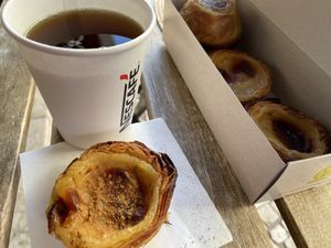 Pastel de nata and lemon coffee.   at VeganNata - Campo de Ourique in Lisbon