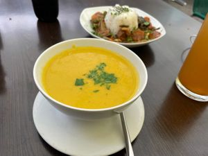 Daily soup part of the menu  at Vegan Loving Hut Neubau in Vienna