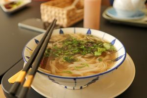 small pho with crispy duck at Vegan Loving Hut Neubau in Vienna