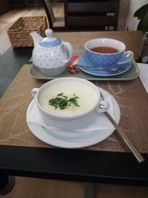 Erdäpfelcremesuppe at Vegan Loving Hut Neubau in Vienna