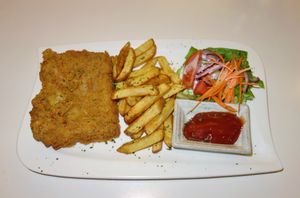 Vegan schnitzel at Vegan Loving Hut Neubau in Vienna