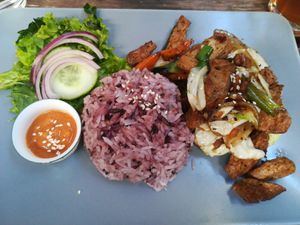 Mongolian barbecue dish. Yum! at Vegan Loving Hut Neubau in Vienna