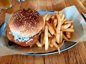 Walnut schnitzel burger at Seabreeze Hotel in Nelson Bay
