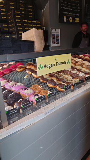 View of the vegan donuts at The Rolling Donut - O'Connell St Kiosk in Dublin