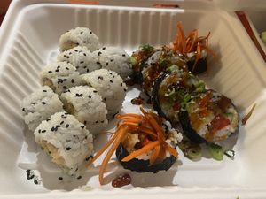 Basic Cali roll (left) and vegeta roll (right) at Naughty Panda in Santa Ana
