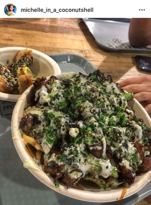 Beef broccoli loaded fries at Naughty Panda in Santa Ana
