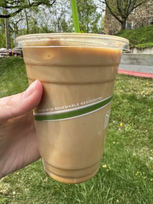 Rivendell iced latte (pistachio rose) with soymilk   at Brewing Good Coffee Company in Savage