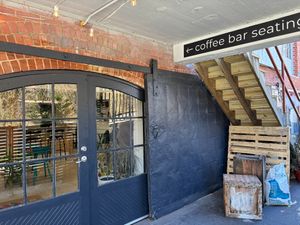 Outside their seating area at Brewing Good Coffee Company in Savage