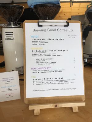 Menu at Brewing Good Coffee Company in Savage
