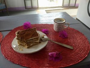 Tiramisu and espresso at El Gato Negro in Tepoztlan