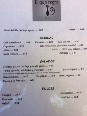 Menú  at El Gato Negro in Tepoztlan