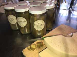 Real lacto fermented cucumber pickles! Organic, of course. at Cultured Creamery in Santa Monica