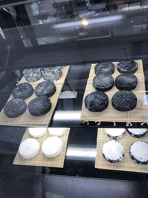 Marbled Blues, Brie, Camambleu and Bleu de Monica. at Cultured Creamery in Santa Monica